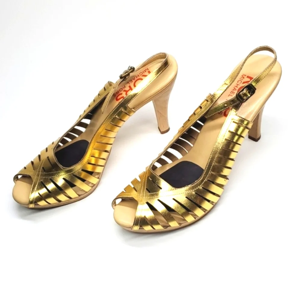 KORS Michael Kors Gold Ankle Strap Heels EUC